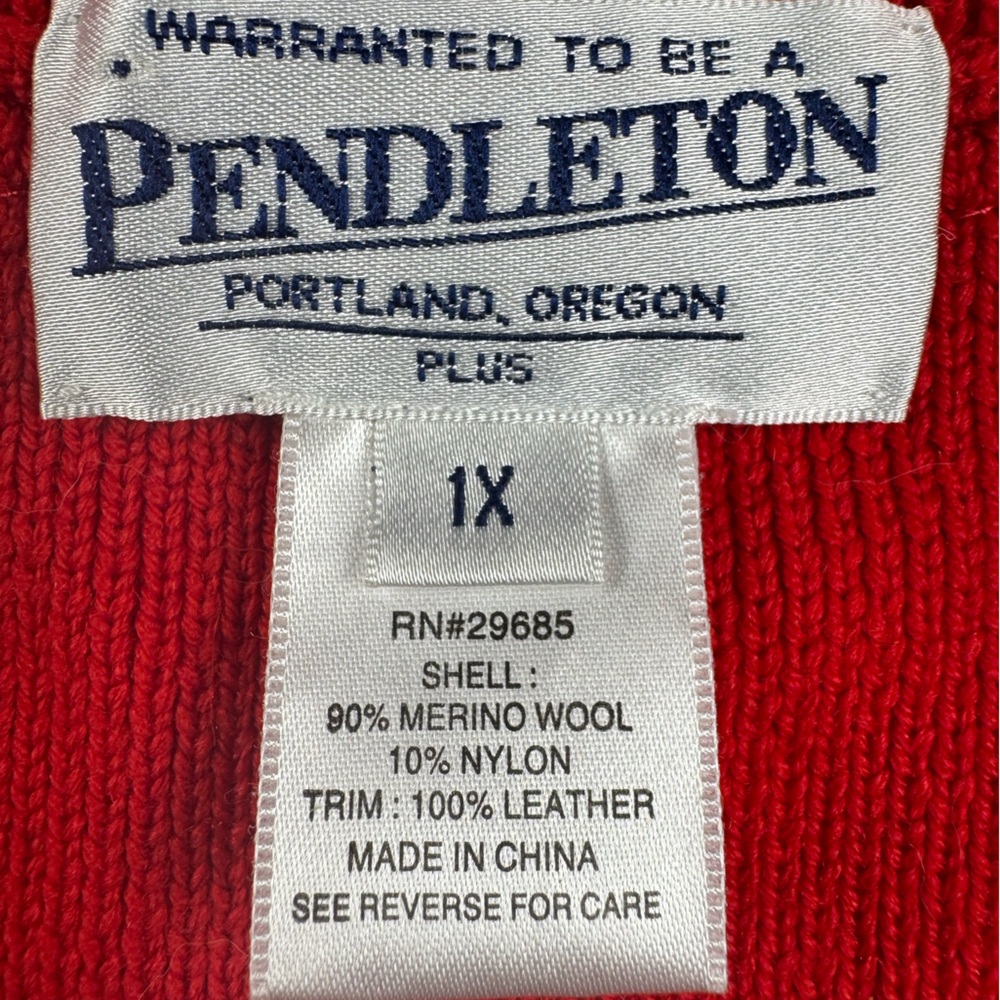 Vintage Pendleton Red Merino Wool Sweater with leather detailing size 1x - Picture 5 of 9